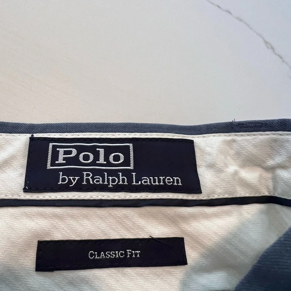 POLO RALPH LAUREN classic fit, flat front linen & silk trousers, blue size 38×30